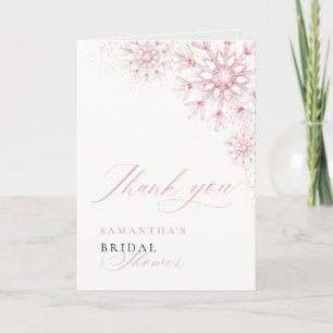 Pink Snow in Love Folded Bridal Shower Thank You Card