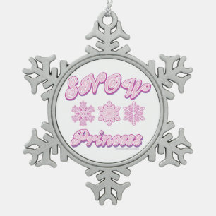 Pink Snow Princess Snowflake Pewter Christmas Ornament