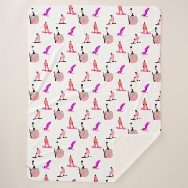  Pink Snowboard Snowboarding Sherpa Blanket (Front)