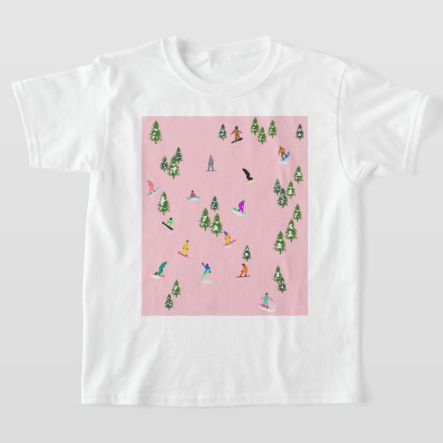 Pink Snowboarders Snowboarding Illustration   T-Shirt (Laydown)