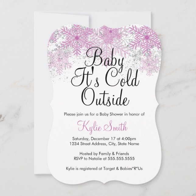 Pink Snowflake Baby It's Cold Outside Baby Shower Invitation (Front)