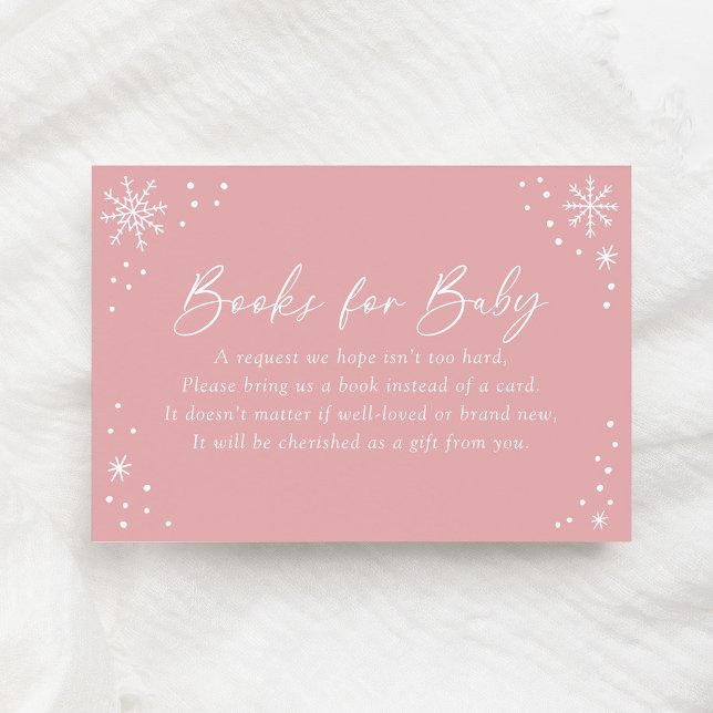 Pink Snowflake Baby Shower Books for Baby Enclosure Card (Creator Uploaded)