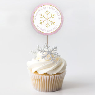 Pink Snowflake Baby Shower Favour Sticker 
