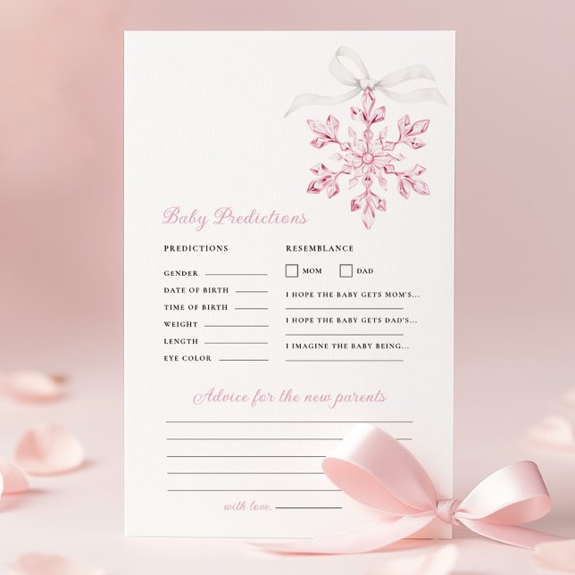 Pink Snowflake Baby Shower Prediction Advice Game (Creator Uploaded)