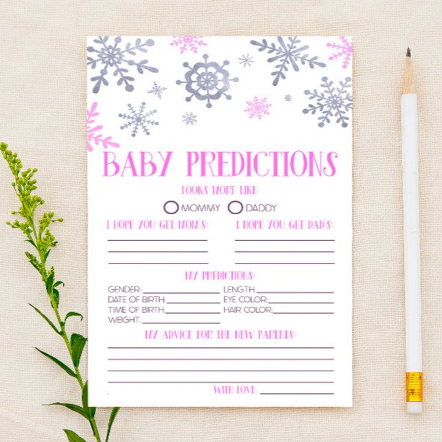 Pink Snowflake Baby Shower Predictions Activity Stationery (Creator Uploaded)