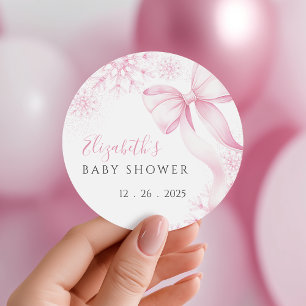 Pink Snowflake Baby Shower Stickers
