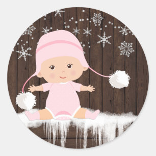 Pink Snowflake Baby Shower Stickers