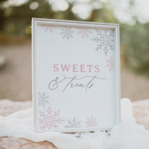 Pink Snowflake Baby Shower Sweets and Treats Sign