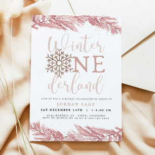 Pink Snowflake Birthday Invite, Winter Onederland Invitation