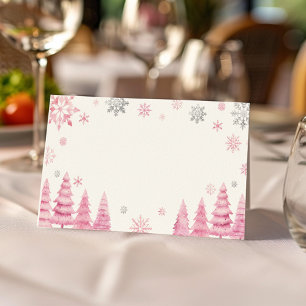 Pink Snowflake Christmas Birthday Place Card