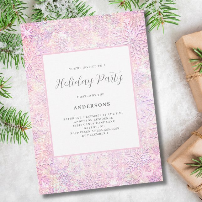 Pink Snowflake Christmas Holiday Party Invitation (Creator Uploaded)