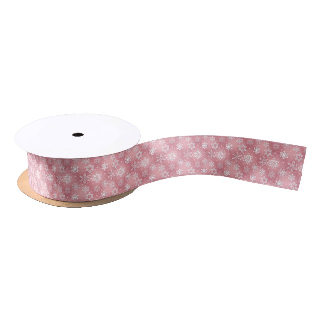 Pink Snowflake Christmas Holiday Satin Ribbon (Spool)