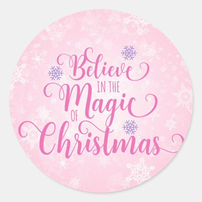 Pink Snowflake Christmas Sticker (Front)