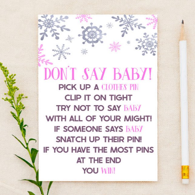 Pink Snowflake Don't Say Baby Shower Game  Stationery (Creator Uploaded)