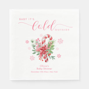 Pink Snowflake Festive Candy Girl Baby Shower Napkin