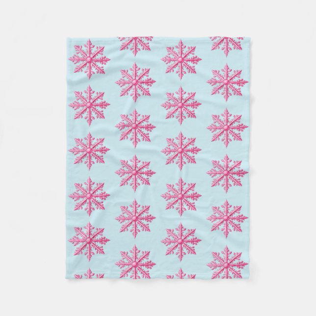 Pink Snowflake  Fleece Blanket (Front)