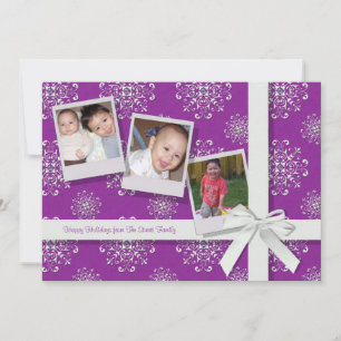 Pink Snowflake Gems Flat Holiday Card