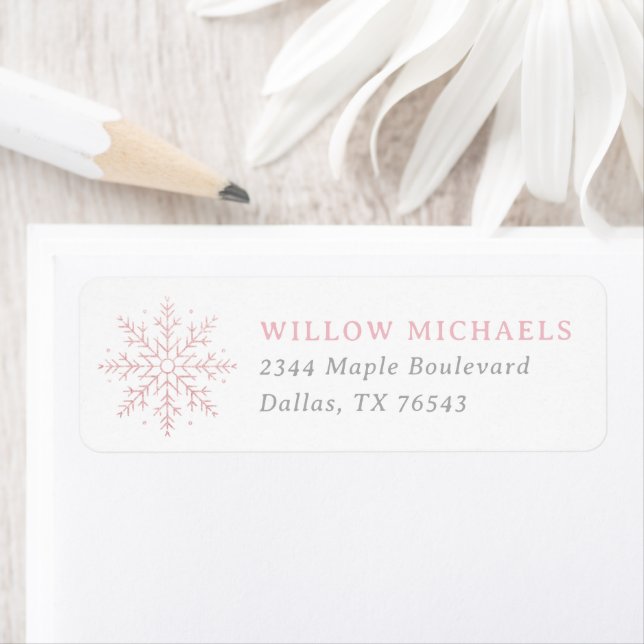 Pink Snowflake Girl Baby Shower Return Address Label (Insitu)