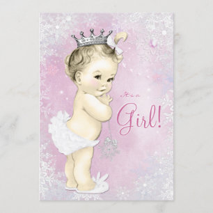 Pink Snowflake Girls Winter Wonderland Baby Shower Invitation
