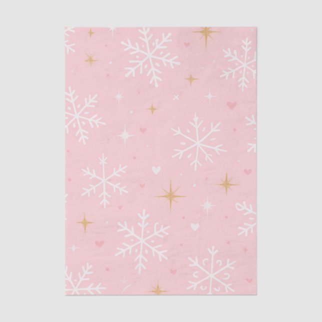 Pink Snowflake & Gold Sparkle Christmas  Tissue Paper (Front)