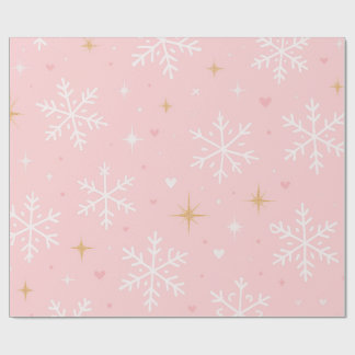 Pink Snowflake & Gold Sparkle Christmas Wrapping Paper