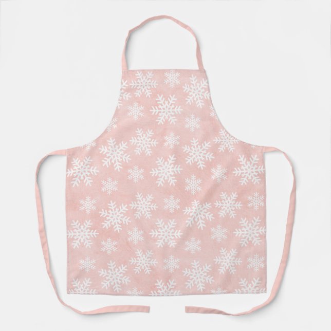 Pink Snowflake Holiday Christmas Girl Feminine  Apron (Front)