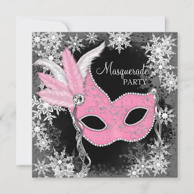 Pink Snowflake Masquerade Party Invitation (Front)