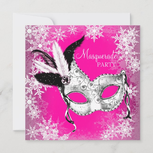 Pink Snowflake Masquerade Party Invitation (Front)