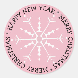 Pink Snowflake Merry Christmas Sticker