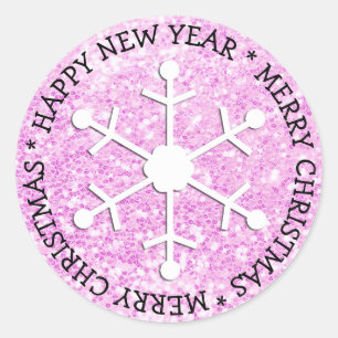 Pink Snowflake Merry Christmas Sticker