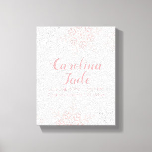 Pink Snowflake Nursery Baby Statistics Wall Art