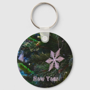 Pink Snowflake on Christmas Decor keychain