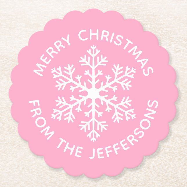Pink Snowflake Paper Coaster (Front)