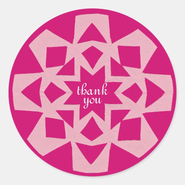 Pink Snowflake Thank You Classic Round Sticker (Front)