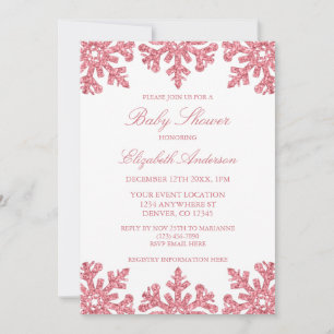 Pink Snowflake Winter Baby Shower Invitation