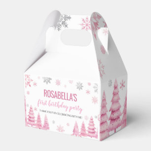 Pink Snowflake Winter Birthday Party Favour Box