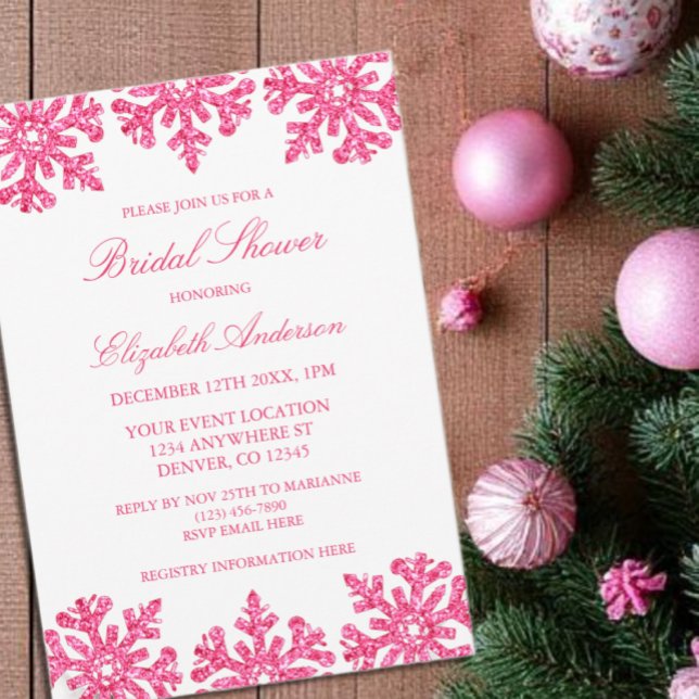 Pink Snowflake Winter Bridal Shower Invitation (Creator Uploaded)