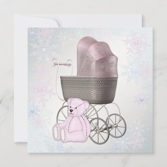 Pink Snowflake Winter Wonderland Baby Shower Invitation (Front)