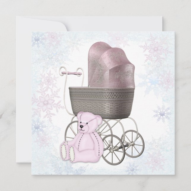 Pink Snowflake Winter Wonderland Baby Shower Invitation (Front)