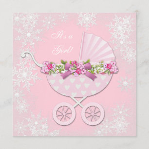 Pink Snowflake Winter Wonderland Baby Shower Invitation