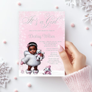 Pink Snowflake Winter Wonderland Baby Shower Invitation