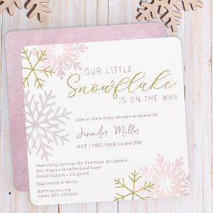 Pink Snowflake Winter Wonderland Baby Shower Invitation