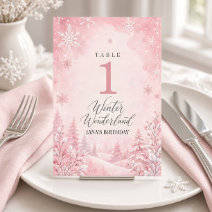Pink Snowflake Winter Wonderland Birthday Table Number