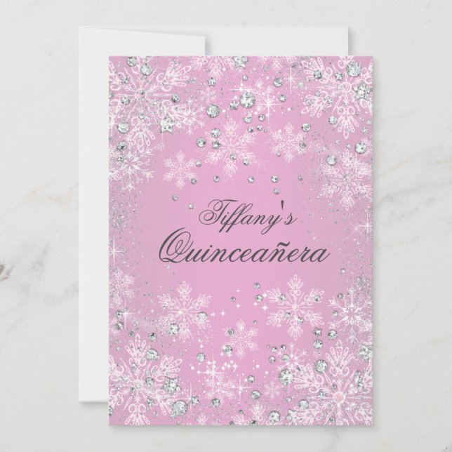 Pink Snowflake Winter Wonderland Quinceanera Invitation (Front)