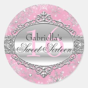 Pink Snowflake Winter Wonderland Sweet 16 Sticker