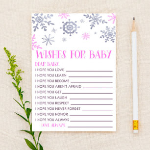 Pink Snowflake Wishes For Baby Shower Activity Stationery
