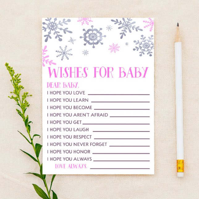 Pink Snowflake Wishes For Baby Shower Activity  Stationery (Creator Uploaded)