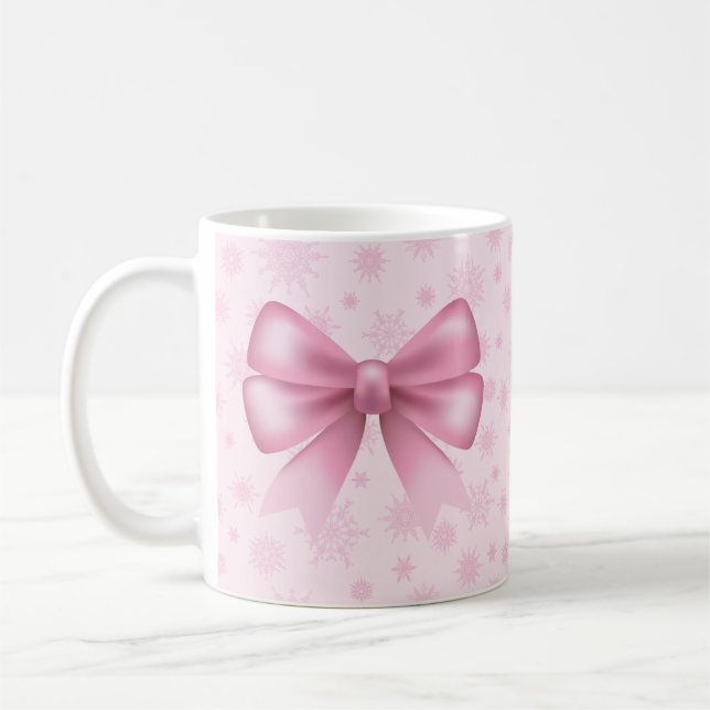 Pink Snowflakes and Bow Coffee Mug (Left)