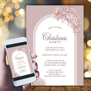 Pink Snowflakes Arch Christmas Party Invitation