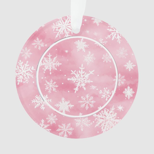Pink Snowflakes Baby Girl First Christmas Photo Ornament (Front)